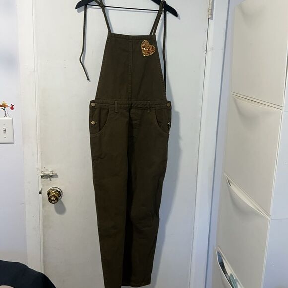 LILI SIDONIO x MOLLY BRACKEN Olive Green Denim Overalls-OSFM NEW! - Picture 2 of 8